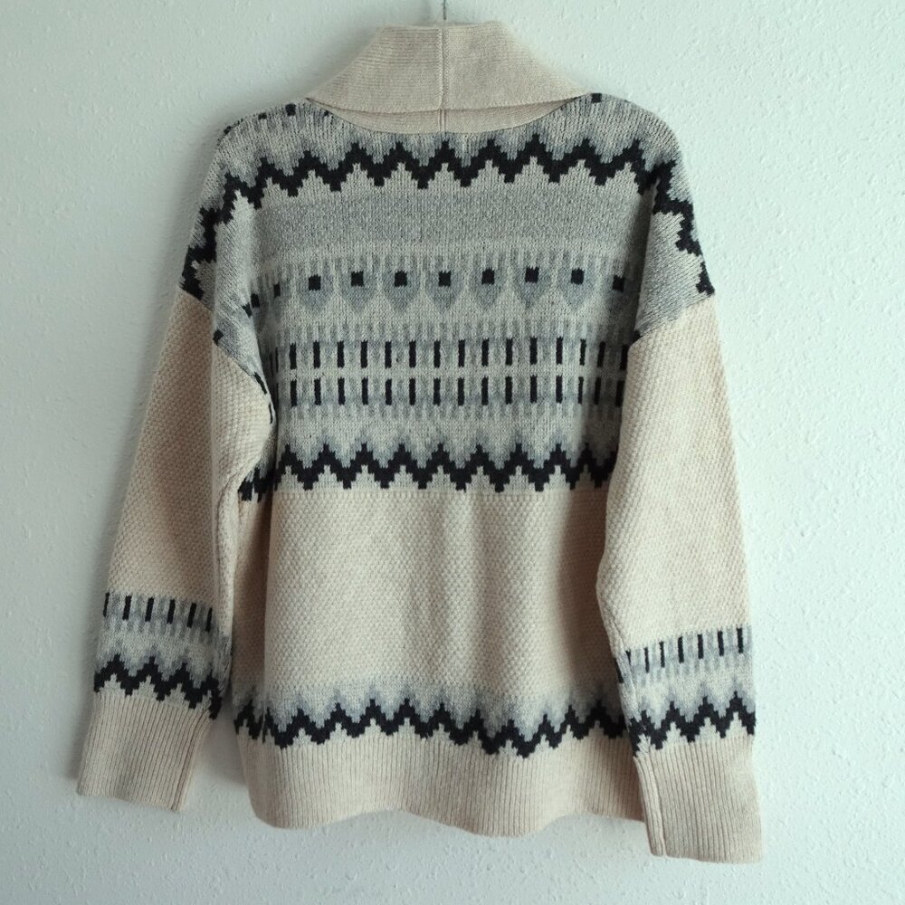 FRYE Cardigan Sweater Women's Size L Beige Patterned Aztec Southwestern - Picture 6 of 9